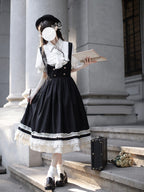 Classic Lolita Ruffled Black White Dress College Style British Retro Summer Light Lolita