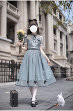 Classic Lolita Sheer Layer Dress Gray-blue Retro Dress Light Lolita