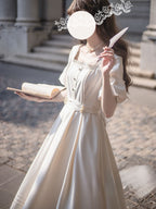 Classic Lolita Striped Hem Ivory Dress French Retro Dress Apricot Square Collar Light Lolita