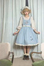 Classic Lolita Sweet Blue Set Embroider Pinafore Dress Summer Jumpsuit