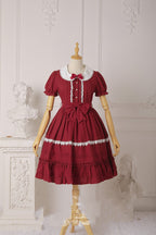 Classic Lolita Sweet Lolita Red OP Dress Short Sleeves Plus Size 3XL Lolita Dress One Piece Dress