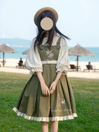 Classic Lolita Sweet Olive Green Set Embroider Pinafore Dress Summer Jumpsuit