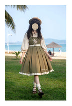 Classic Lolita Sweet Olive Green Set Embroider Pinafore Dress Summer Jumpsuit