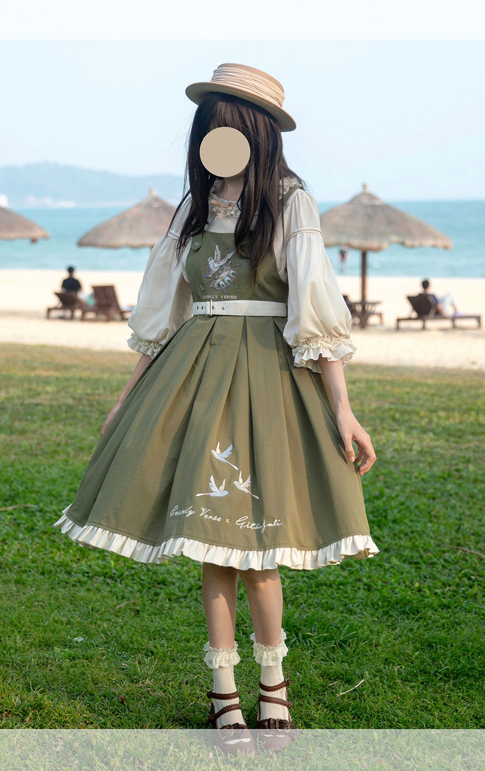 Classic Lolita Sweet Olive Green Set Embroider Pinafore Dress Summer Jumpsuit