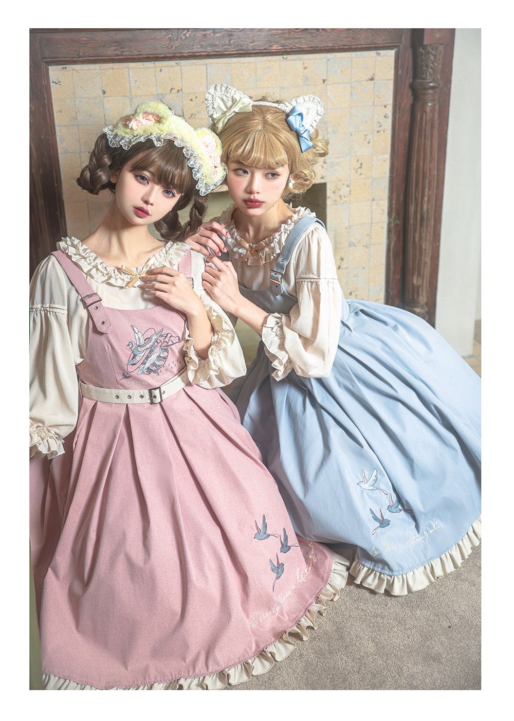 Classic Lolita Sweet Pink Set Embroider Pinafore Dress Summer Jumpsuit