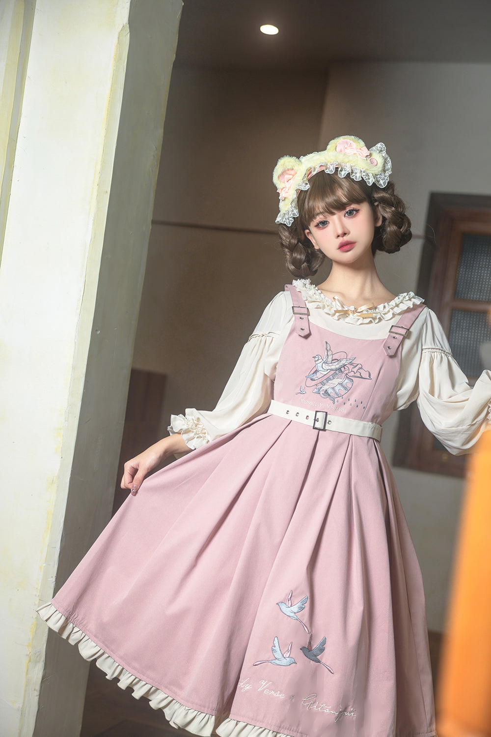 Classic Lolita Sweet Pink Set Embroider Pinafore Dress Summer Jumpsuit