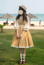 Classic Lolita Sweet Yellow Set Embroider Pinafore Dress Summer Jumpsuit