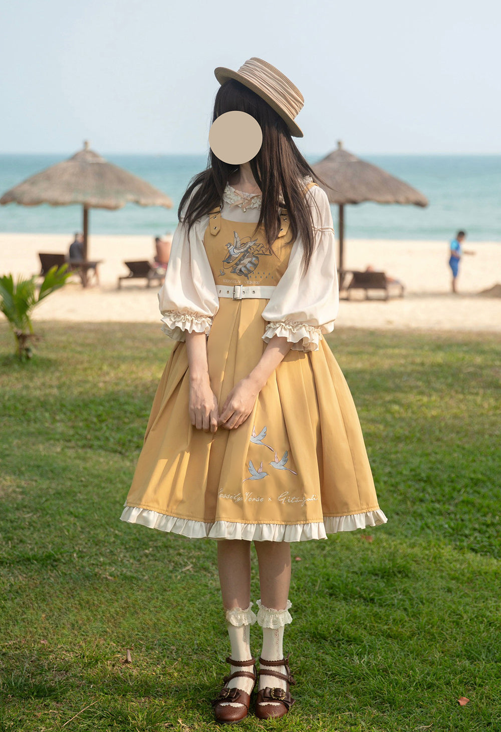 Classic Lolita Sweet Yellow Set Embroider Pinafore Dress Summer Jumpsuit