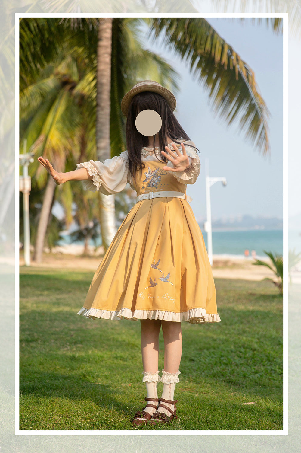 Classic Lolita Sweet Yellow Set Embroider Pinafore Dress Summer Jumpsuit