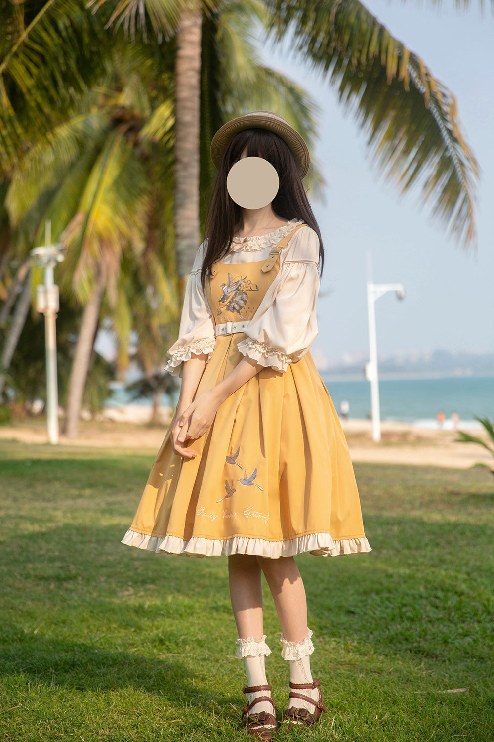 Classic Lolita Sweet Yellow Set Embroider Pinafore Dress Summer Jumpsuit