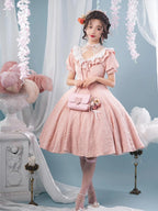 Classic Lolita Vintage Pink Japanese Princess Dress with Sheer Neckline Daily Light Lolita