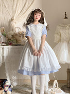 Classic Lolita Doll White and Blue Apron Dress Spring Summer