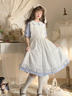 Classic Lolita Doll White and Blue Apron Dress Spring Summer