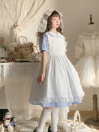 Classic Lolita Doll White and Blue Apron Dress Spring Summer