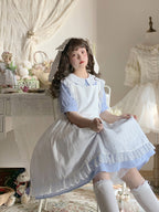 Classic Lolita Doll White and Blue Apron Dress Spring Summer