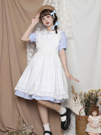 Classic Lolita Doll White and Blue Apron Dress Spring Summer