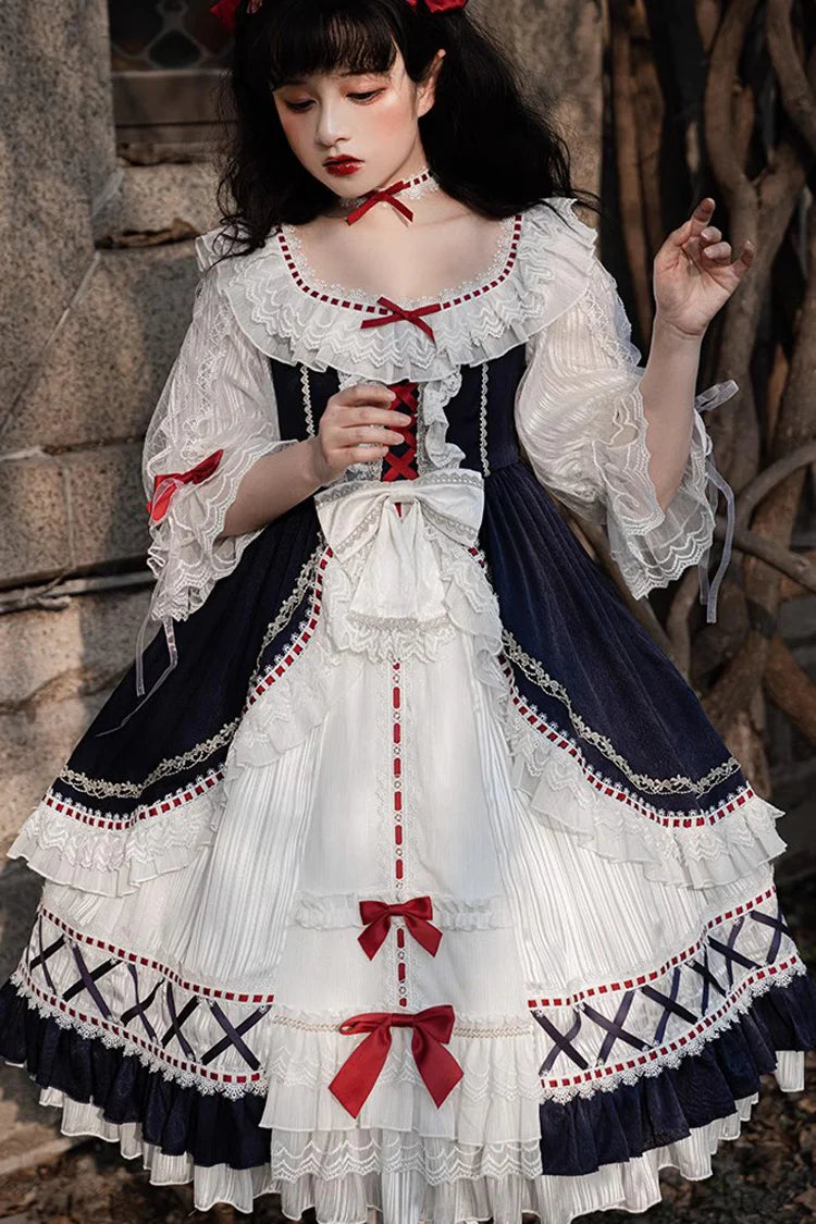The Classic Snow Princess Lolita Dress is designed to evoke purity and fairytale elegance. Crafted in soft white and blue, it features half sleeves, cascading ruffles, and a tiered silhouette that enhances volume and charm. The design captures the grace of a winter princess while keeping the sweetness of Lolita style. Perfect for special occasions, tea parties, or seasonal gatherings, it blends romance, refinement, and timeless beauty.