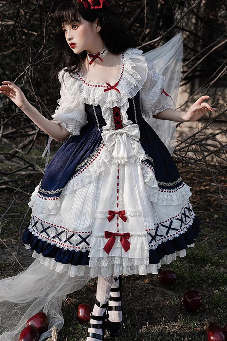 The Classic Snow Princess Lolita Dress is designed to evoke purity and fairytale elegance. Crafted in soft white and blue, it features half sleeves, cascading ruffles, and a tiered silhouette that enhances volume and charm. The design captures the grace of a winter princess while keeping the sweetness of Lolita style. Perfect for special occasions, tea parties, or seasonal gatherings, it blends romance, refinement, and timeless beauty.