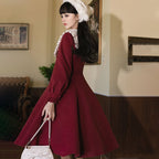 Classic Lolita Red Long Sleeve Dress Long Solid Color Simple