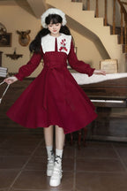 Classic Lolita Red Long Sleeve Dress Long Solid Color Simple
