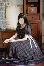Classic Plaid Light Lolita Dress Square Neck Bowknot OP
