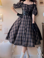 Classic Plaid Light Lolita Dress Square Neck Bowknot OP