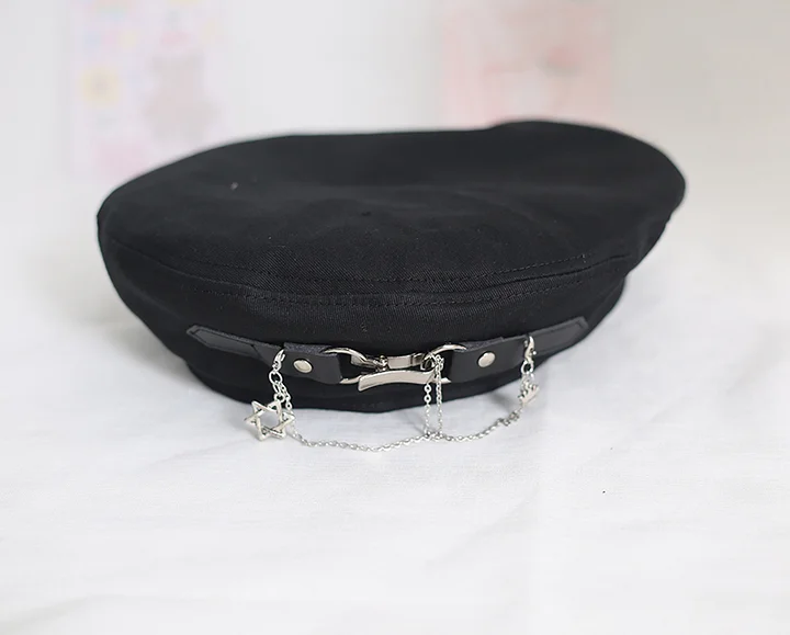 Lolita Hair Accessories Black Punk Metal Chain Beret Octagonal Spring and Autumn