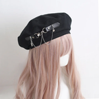 Lolita Hair Accessories Black Punk Metal Chain Beret Octagonal Spring and Autumn