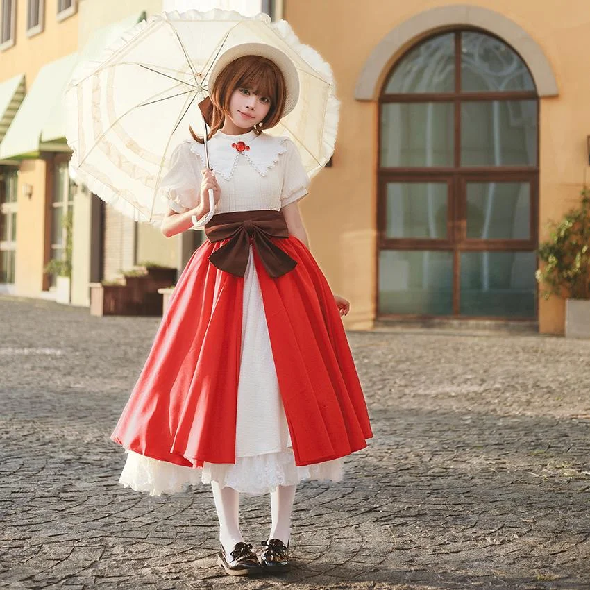 Classic Red with Apricot Dress OP Long Dress Light Lolita