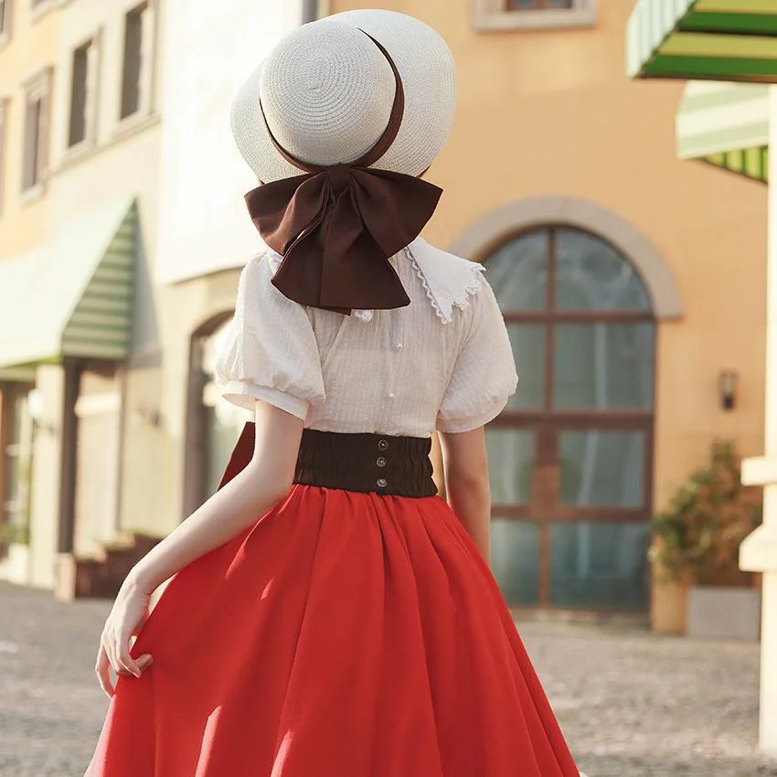 Classic Red with Apricot Dress OP Long Dress Light Lolita