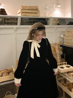 Classic Lolita Retro Autumn French Ruffle Small Black Dress Plus Size 3XL One Piece Dress