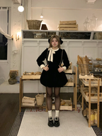 Classic Lolita Retro Autumn French Ruffle Small Black Dress Plus Size 3XL One Piece Dress