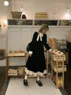 Classic Lolita Retro Autumn French Ruffle Small Black Dress Plus Size 3XL One Piece Dress