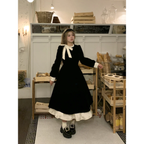 Classic Lolita Retro Autumn French Ruffle Small Black Dress Plus Size 3XL One Piece Dress