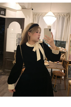 Classic Lolita Retro Autumn French Ruffle Small Black Dress Plus Size 3XL One Piece Dress