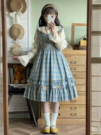 Classic Retro Lolita Plaid Dress Autumn and Winter Thick Suit Swinging JSK