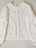 Lolita Blouses Sweet Autumn and Winter White Long-sleeved Inner Velvet Warm Cotton
