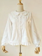 Lolita Blouses Sweet Autumn and Winter White Long-sleeved Inner Velvet Warm Cotton