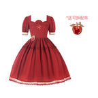 Classic Sweet Pastoral Red Apple Embroidered Dress Lolita Princess Dress