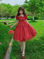 Classic Sweet Pastoral Red Apple Embroidered Dress Lolita Princess Dress