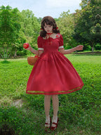 Classic Sweet Pastoral Red Apple Embroidered Dress Lolita Princess Dress