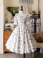 Classic Vintage Lolita Dress OP Short Sleeve Floral Print Purple Dress