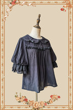 Lolita Blouses Classic White Black Mid-Length Sleeve Shirt