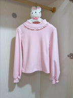 Classic White Interior Female Autumn and Winter Bottom Long Sleeve Lantern Sleeve Lolita Top Blouse