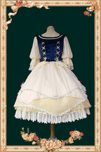 Classic lolita White with Blue Princess Dress Short Sleeve OP Lolita Multi Layer Lace Cake Dress