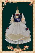 Classic lolita White with Blue Princess Dress Short Sleeve OP Lolita Multi Layer Lace Cake Dress