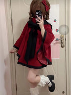 Cloak Coat Lolita Versatile Wool Jacket Autumn and Winter Elegant Black and White Camellia