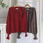 Crew Neck Sweater with Autumn and Winter Base Cute Bubble Sleeve Lolita Sweater Knitted Warm Inner Blouse