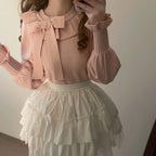 Crew Neck Sweater with Autumn and Winter Base Cute Bubble Sleeve Lolita Sweater Knitted Warm Inner Blouse