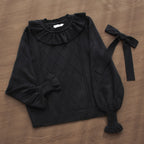 Crew Neck Sweater with Autumn and Winter Base Cute Bubble Sleeve Lolita Sweater Knitted Warm Inner Blouse